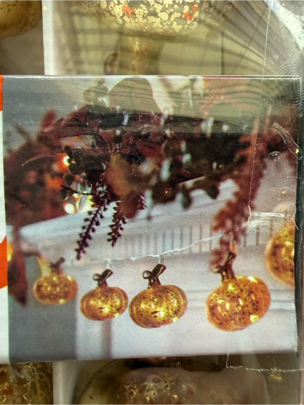 Fall Glass Pumpkin Mercury String Lights  Indoor Battery On/Off